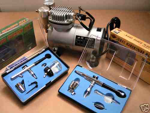 Airbrush Kit (2) + Airbrush Compressor + Hoses (2)